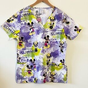 Disney Mickey & Minnie Scrub Top Women’s Medium Purple V-Neck Medical Uniform